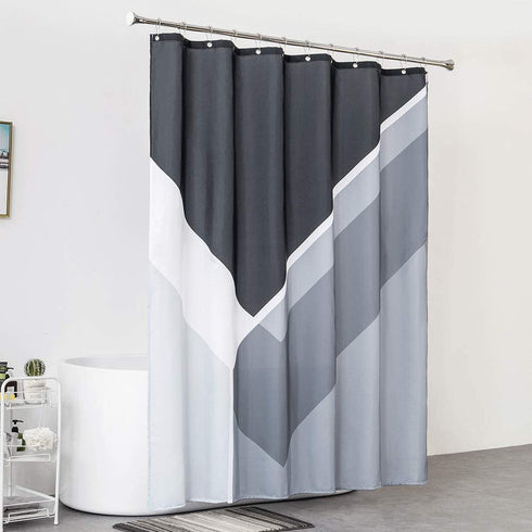 Black Shower-Curtain Grey Water-Repellent Gray-Modern-Bathroom - Black White Grey Geometric Shower Curtain 72×72 Inch