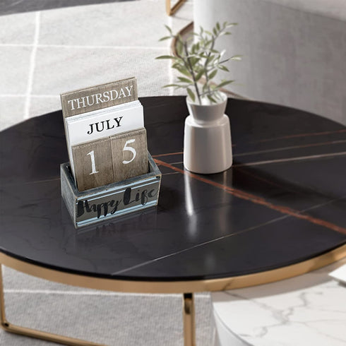 Gaobei Perpetual Calendar Wooden Calendar Blocks Vintage Wood Block Calendar for Home Office Desk Accessories Week Month Date Display (Happy Life)