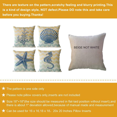 ULOVE LOVE YOURSELF Beach Pillow Covers 4 Pack Cotton Linen Nautical Throw Pillowcases Sea Theme Coastal Cushion Cover 18 x 18 inch (Sea-3)