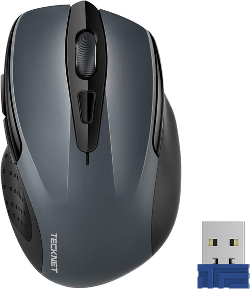 TECKNET Wireless Mouse, 2.4G Ergonomic Optical Mouse with USB Nano Receiver for Laptop, PC, Computer, Chromebook, Notebook, 6 Buttons, 24 Months Battery Life, 2600 DPI, 5 Adjustment Levels
