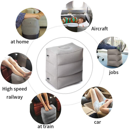Inflatable Travel Foot Rest Pillow Portable Adjustable Three Layers Height Foot Stool for Airplanes, Cars, Home, Trains, Office to Lay Down or Sleep on Long Flights with Pump €¦ (Grey)