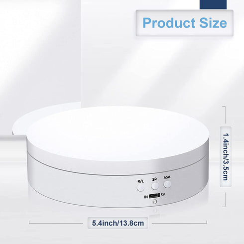 Hicarer Rotating Display Stand 360 Degree Motorized Rotating Display Spinner Turntable Display Stand with USB Power Cable for Photography Products and Shows (White)