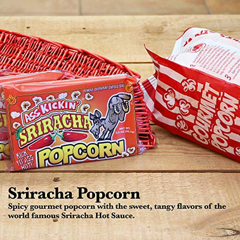 ASS KICKIN' Sriracha Microwave Popcorn Bags - 3 Pack - Ultimate Spicy Popcorn Gourmet Gift - Makes a Great Movie Theater Popcorn or Snack Food for Movie Night