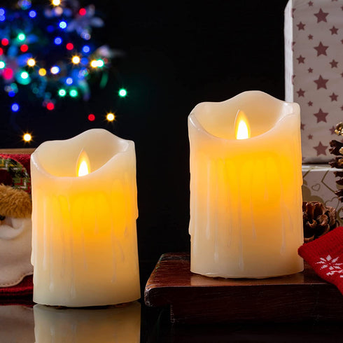 Flameless Candles with 10 Key Remote Timer Flickering Tear Wave Shaped Tealight Real Wax Simulate Dripping led Candles Battery Operated Safe for Halloween Christmas Indoor Outdoor Decor, 3x5" , 2 Set