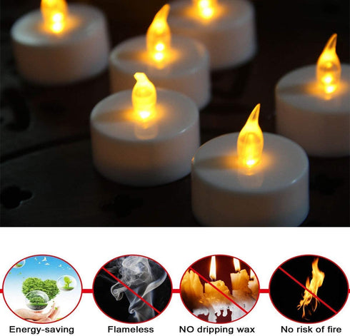YIWER Tea Lights LED Tea Light Candles 150 Hours Pack of 50 Realistic Flickering Bulb Battery Operated Tea Lights for Seasonal Festival Celebration Electric Fake Candle in Warm Yellow
