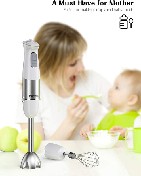 Immersion Stick Hand Blender with Stainless Steel Blades, Powerful Electric Ice Crushing 6-Speed Control Handheld Food Mixer, Purees, Smoothies, Shakes, Sauces & Soups
