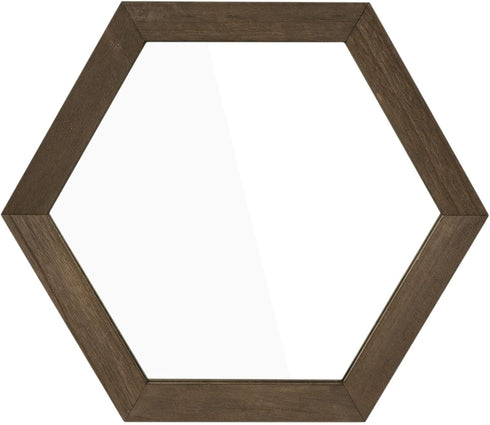 Emfogo Decorative Rustic Wall Mirror with 14 inch Hexagon Wood Framed Mirror for Bathroom,Bedroom,Over Door ,Farmhouse,Vanity, Living Room,Entryway Wall Decor