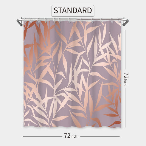 Pink Shower Curtain Rose Gold Tropical Leaves on Purple Background Modern Luxury Bathroom Shower Curtains Fabric Waterproof with Hooks, 72" x 72"