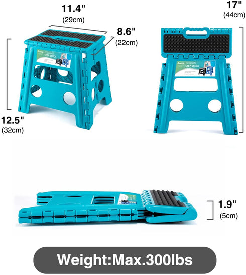 ACSTEP 13" Folding Step Stool- Holds up to 300Lb,The Lightweight Non-Slip Upgrade Collapsible Stepping Stool is Sturdy Enough to Support Adults and Safe Enough for Kids(Blue,1 Pack)