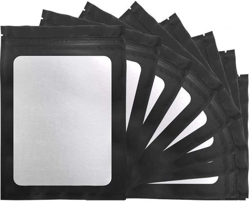 STUs 100 Pack Mylar Bags - 5.5 x 7.9 Inch Resealable Smell Proof Bags with Clear Window Foil Pouch Bag Flat Bag Matte Black