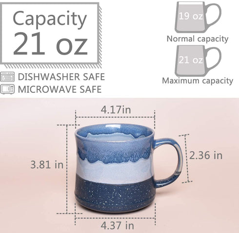 Bosmarlin Large Ceramic Coffee Mug, Big Tea Cup for Office and Home, 21 Oz, Dishwasher and Microwave Safe, 1 PCS¦ (Blue)