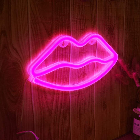 Fiee Pink Lip Shaped Neon Signs,Led Safety Art Wall Decoration Lights Neon Lights Night Table Lamp with Battery Powered/USB for Kids Gift,Baby Room,Wedding(Pink Lip)