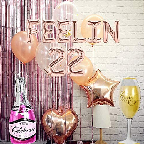 LaVenty Set of 3 FEELIN 22 Balloons 22nd Birthday Decoration FEELIN 22 Banner 22nd Birthday Supplies