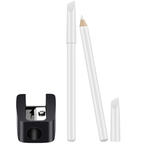 2 Pieces White Nail Pencil and Pencil Sharpener Set, 2 In1 Nail Whitening Pencils Under Nail French Fingernail Pencils with Cuticle Pusher and Handheld Pencil Sharpener for DIY Art Manicure Supplies