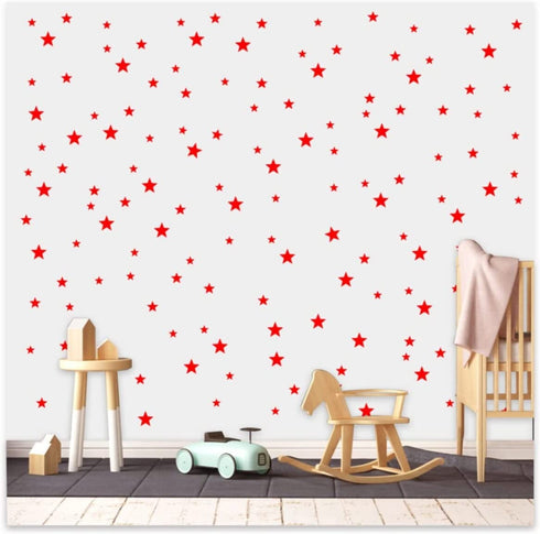 Wall Decals Red Stars for Kids Room, 3-4-5centimeter Mix 112 Pcs, Easy to Peel Easy to Stick, Safe On Walls and Paint, Vinyl Decor by Bugybagy. (Matte Red)