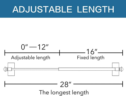 H.VERSAILTEX 2 Pack Magnetic Curtain Rods for Metal Doors Multi-Use Rods for Small Windows Cafe Sidelight and Iron Steel Places, Tool Free with Square Finials (Adjust from 16 to 28 Inch, Black)