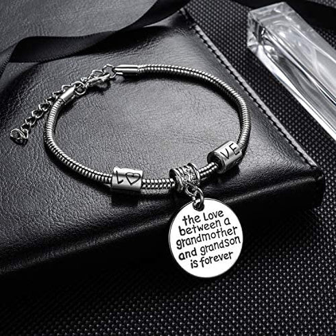 Love between a Grandmother and Grandson is Forever Charm Bracelet Family Jewelry Grandma Christmas Gift