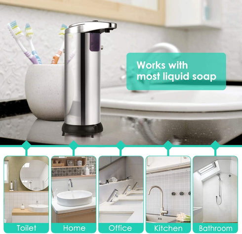 Embryant Soap Dispenser, Touchless Automatic Soap Dispenser Waterproof Base Stainless Steel Infrared Sensor, Adjustable Hands-Free Dish Soap Dispenser Suitable for Bathroom Kitchen Hotel Restaurant