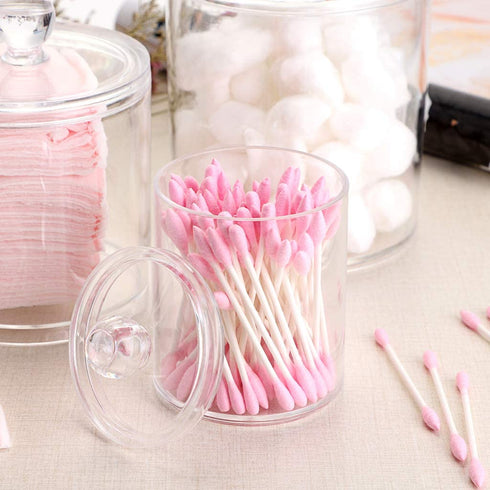Hipiwe Set of 3 Cotton Ball and Swab Organizer with Lid - Apothecary Acrylic Jar Makeup Cotton Organizer Q-Tips Holder Bathroom Vanity Storage Canister Jar for Cotton Rounds Pads