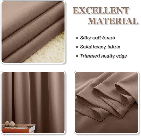 PONY DANCE Small Kitchen Valances - Back Tab Curtain Panels Thermal Insulated Window Drapes for Nursery/Kitchen/Living Room, 52 W x 36 L, Mocha, 1 Pair