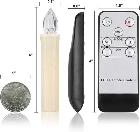 10 PCS LED Flameless Window Lights Candle, Battery Operated Taper Candles with Remote Timer, Christmas Flickering Window Candles with Suction Cups and Clips for Home Decorations, Holiday, Chandelier