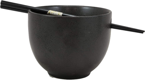 Ebros Whimsical Ceramic Black Lucky Meow Cat Pasta Ramen Udong Pho Noodles Soup Bowl and Chopsticks Set Dining Gourmet Meal Feline Cats Collection Rice Bowls Decor Kitchen