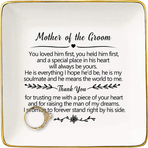 Gift for Mother of the Groom From Bride - You Loved Him First,You Held Him First Thank You Gift for New Mom - Wedding Gifts - Bridal Shower Gifts - Ceramic Jewelry Holder Ring Dish Trinket Box Tray