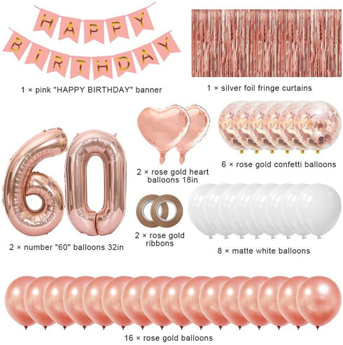 60 Birthday Decorations for Women 60th Birthday Decor Rose Gold 60th Birthday Decorations Party Supplies for Women 60 Balloon Numbers Happy 60th Birthday Banner