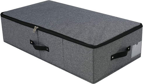 AMJ 29.5" 15" 6.7", Rigid Under Bed Garment Storage Bins, Folding & Washable, Soft Zip Lid, Black Gray