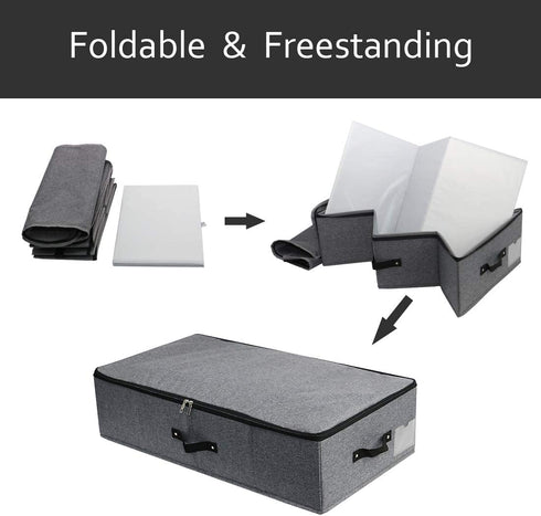 AMJ 29.5" 15" 6.7", Rigid Under Bed Garment Storage Bins, Folding & Washable, Soft Zip Lid, Black Gray