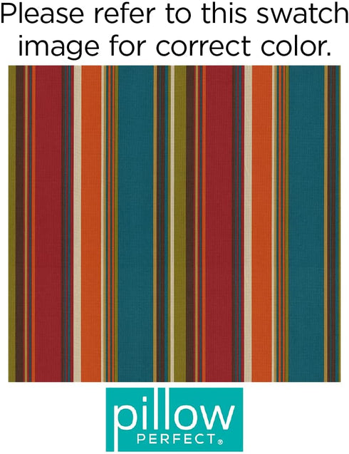 Pillow Perfect Outdoor/Indoor Westport Teal Tufted Seat Cushions (Round Back), 19" x 19", Stripe, 2 Count