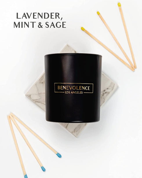 Premium Lavender, Mint & Sage Candles | Highly Scented Candles for Home | 8 oz 45 Hour Burn, All Natural Soy Candles | Relaxing Eucalyptus Candle with Matte Black Glass Gift Box