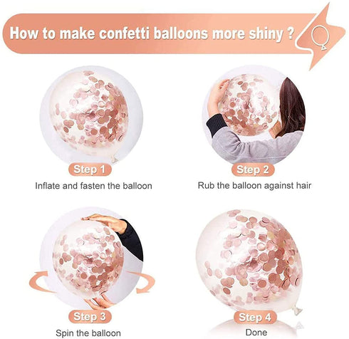 Rose Gold Confetti Latex Party Balloons, 60Pcs 12Inch White Rose Gold Balloons For Wedding Birthday Bachelorette Bridal Shower Engagement Baby Shower Princess Party Decorations with 33FT Ribbon