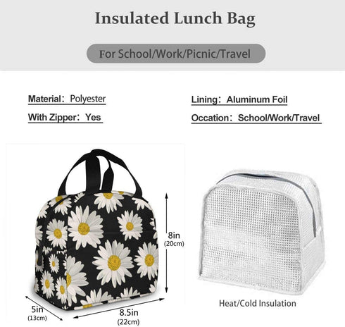 Daisy Lunch Tote Bag for Women Stylish Lunch Tote Bag Insulated Lunch Bag Lunch Box Insulated Lunch Container Reusable with Pocket
