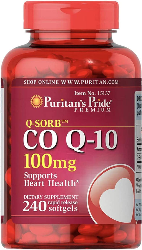 Puritans Pride CoQ10 100mg, Supports Heart Health, 240 Rapid Release Softgels