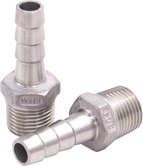 DERNORD Stainless Steel 1/2" Hose Barb x 1/2" NPT Male - Home Brew Pipe Fitting Pack of 2