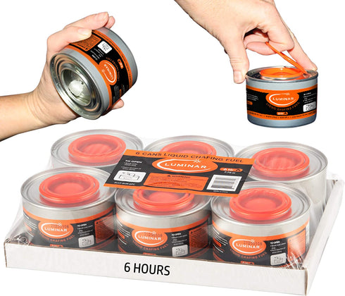 6 Hour Chafing Fuel Liquid Wick Cooking Cans Buffet Food Warmer Dish Burners - Easy Open - 6 Pack