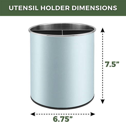 Bartnelli Extra Large Stainless Steel Kitchen Utensil Holder - 360° Rotating Utensil Caddy - Weighted Base for Stability - Utensil Countertop Organizer Crock With Removable Divider for Easy Cleaning (Blue Velvet)