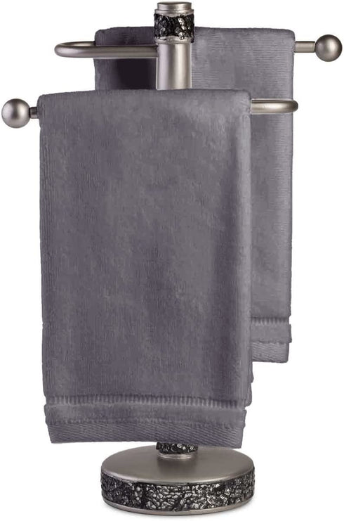 Creative Scents Cotton Fingertip Towels Set - 4 Pack - 11 x 18 Inches Decorative Small Extra-Absorbent and Soft Terry Towel for Bathroom - Powder Room, Guest and Housewarming Gift (Grey)