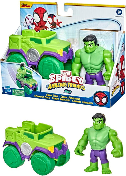 Hasbro Marvel Spidey and His Amazing Friends Hulk Action Figure and Smash Truck Vehicle, Pre-School Toy for Children Aged 3 and Up, Multicolor (F3989)