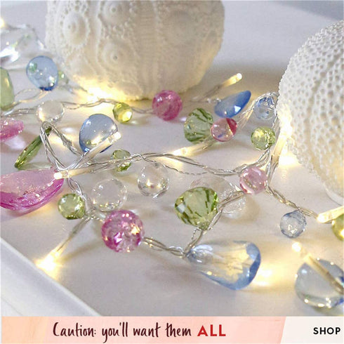 Battery Operated Indoor House String Lights Bohemia Style String with Colorful Jewels LED Fairy Christmas Lights Battery Powered 8 Mode RemoteTimer 30 Warm White LED Gift Lights for Bedroom Kids