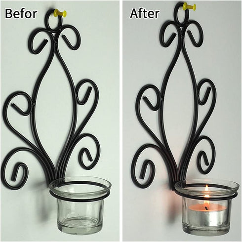 GEZICHTA Wall Candle Sconces, 2pcs 5.58.9inch Candle Sconces Holders with Glass, Tea Light Candle Sconces for Bedroom, Dining, Room, Weddings(Black) free size