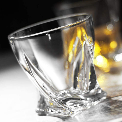LUXU Whiskey Glasses(Set of 4)-10 oz Twisted Scotch Glasses,Premium Old Fashioned Glasses,Clear Crystal Bourbon Rock Glasses,Large Bar Glasses,Unique Glassware Tumblers for Cocktails