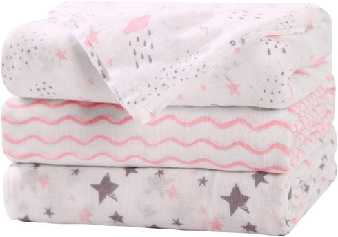 Little Grape Land, Muslin Swaddle Blankets | Muslim Baby Blankets | Baby Receiving Blankets for Girls | Breathable for Newborn Swaddle Wrap, 47 x 47 inches, Set of 3