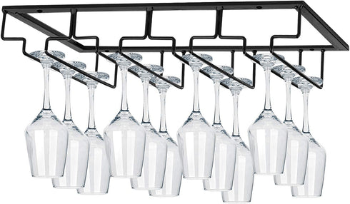 MOCOUM Wine Glasses Rack Under Cabinet Stemware Rack,Wine Glass Hanger Rack Wire Wine Glass Holder Storage Hanger for Cabinet Kitchen Bar (4 Rows)
