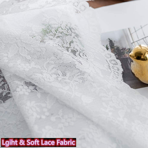Pure White Floral Rose Knitted Woven Lace Sheer Curtains Panel 63 Long - Rod Pocket Vintage Window Sheer Lace Drapes for Living Room Curtains 52 x 63 inch Length, Set of 2 Panels