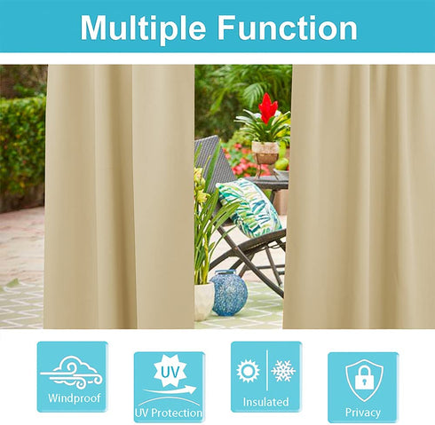 RYB HOME Outdoor Patio Curtains - Blackout Waterproof Porch Curtains & Drapes Privacy Protect Sunight Block for Pavilion Pergola Porch Canopy, 1 Panel, W 52 x L 84 inch, Cream Beige