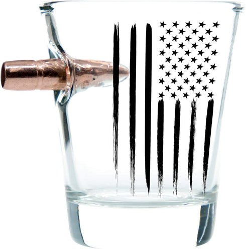 American Flag Shot Glass Hand Blown Glasses Real 308 Round Design