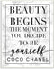 Stupell Industries Beauty Begins Once You Decide to Be Yourself White Marble Typography, Design by Daphne Polselli Wall Art, 10 x 15, Black