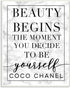 Stupell Industries Beauty Begins Once You Decide to Be Yourself White Marble Typography, Design by Daphne Polselli Wall Art, 10 x 15, Black